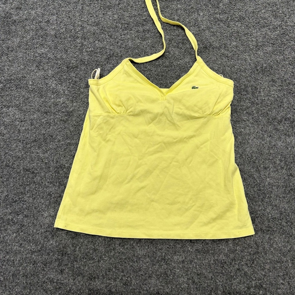 Lacoste Halter Top Womens Size 38 Yellow Pique Knit Cotton Logo Preppy 4811L